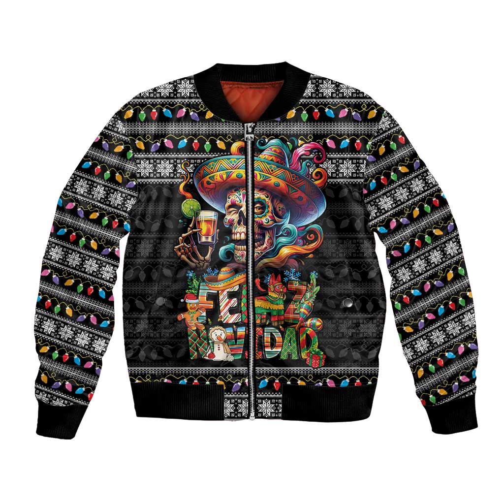 Mexican Sugar Skull Spanish Christmas Bomber Jacket Feliz Navidad Mexico - Wonder Print Shop