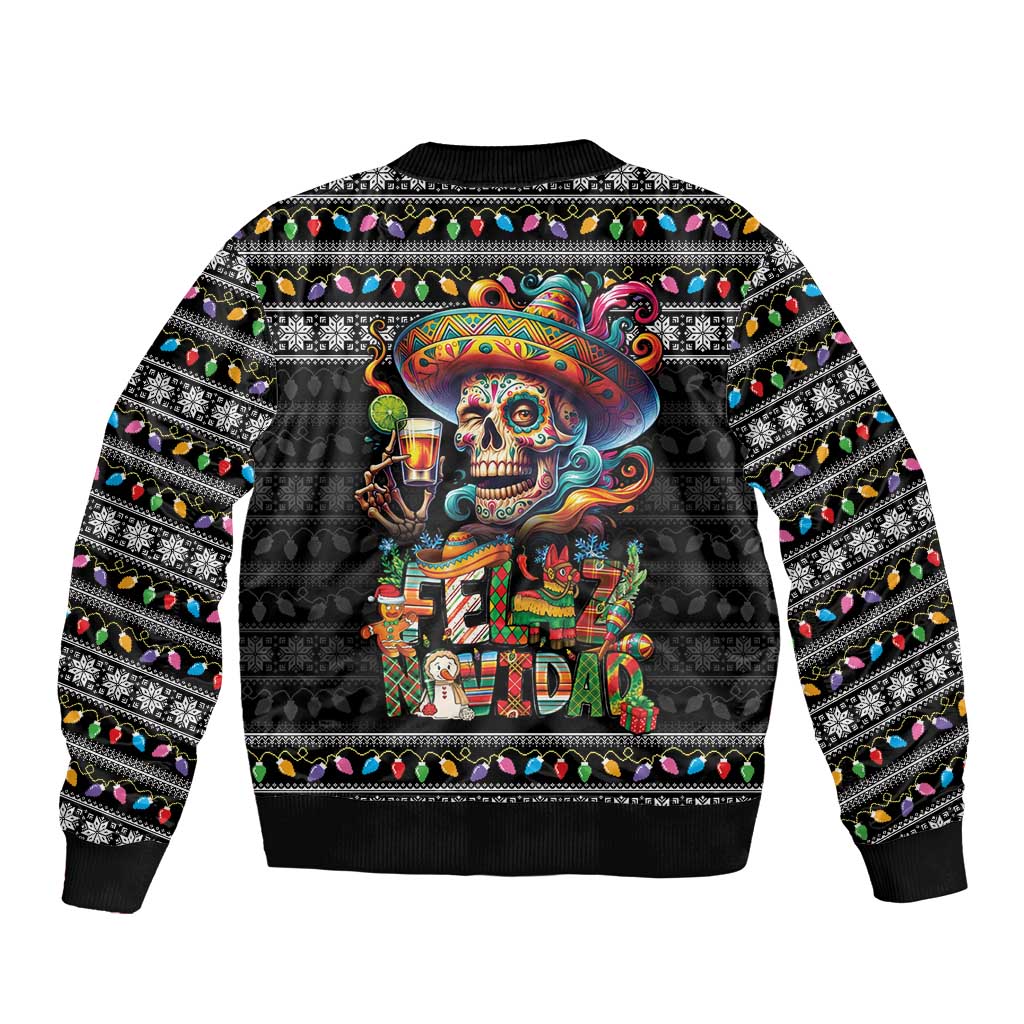 Mexican Sugar Skull Spanish Christmas Bomber Jacket Feliz Navidad Mexico - Wonder Print Shop