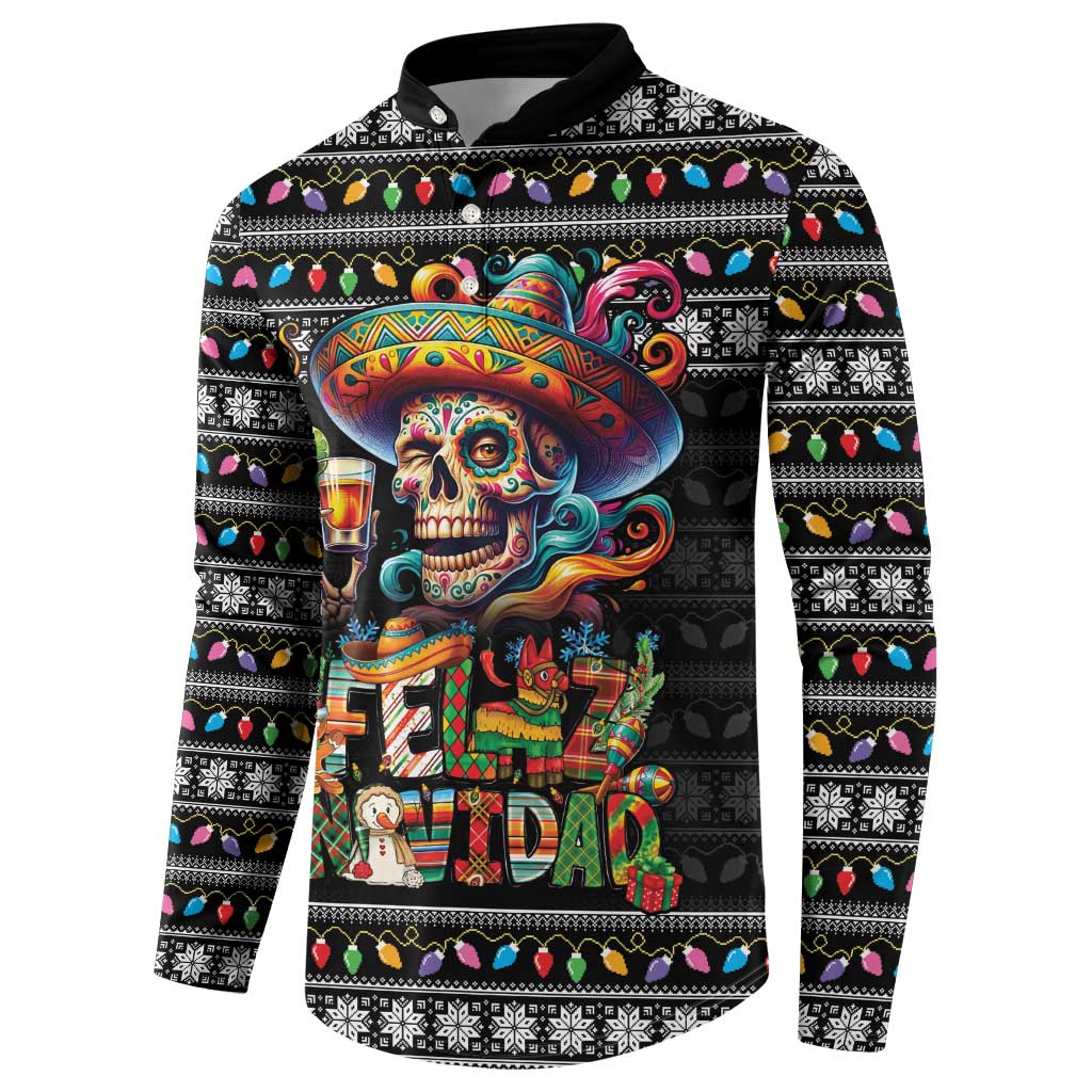 Mexican Sugar Skull Spanish Christmas Button Sweatshirt Feliz Navidad Mexico - Wonder Print Shop