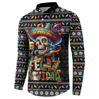 Mexican Sugar Skull Spanish Christmas Button Sweatshirt Feliz Navidad Mexico - Wonder Print Shop