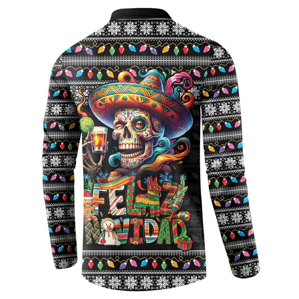 Mexican Sugar Skull Spanish Christmas Button Sweatshirt Feliz Navidad Mexico - Wonder Print Shop