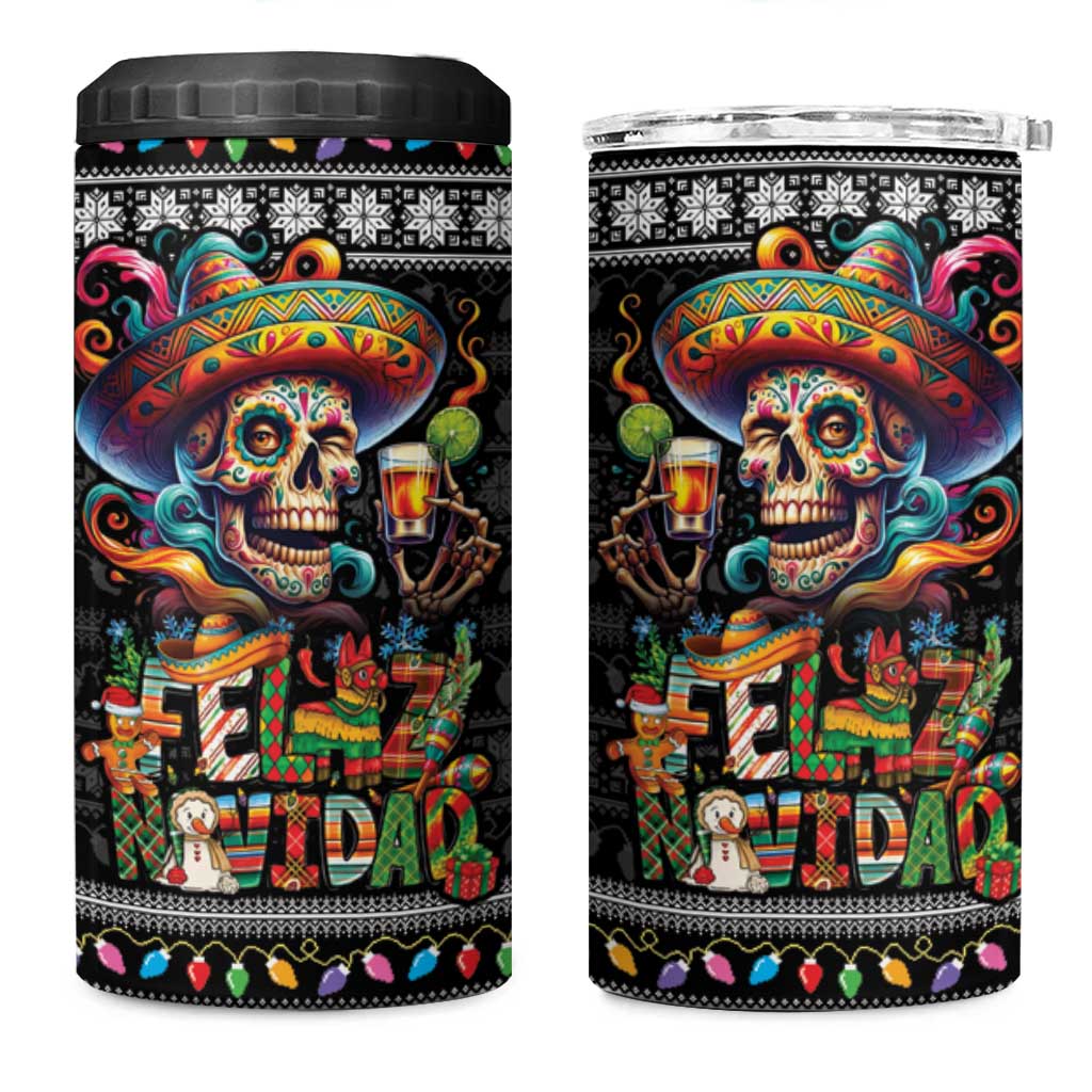 Mexican Sugar Skull Spanish Christmas 4 in 1 Can Cooler Tumbler Feliz Navidad Mexico - Wonder Print Shop