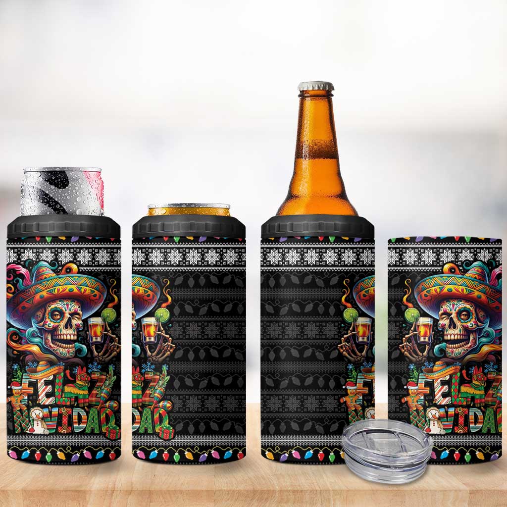 Mexican Sugar Skull Spanish Christmas 4 in 1 Can Cooler Tumbler Feliz Navidad Mexico - Wonder Print Shop