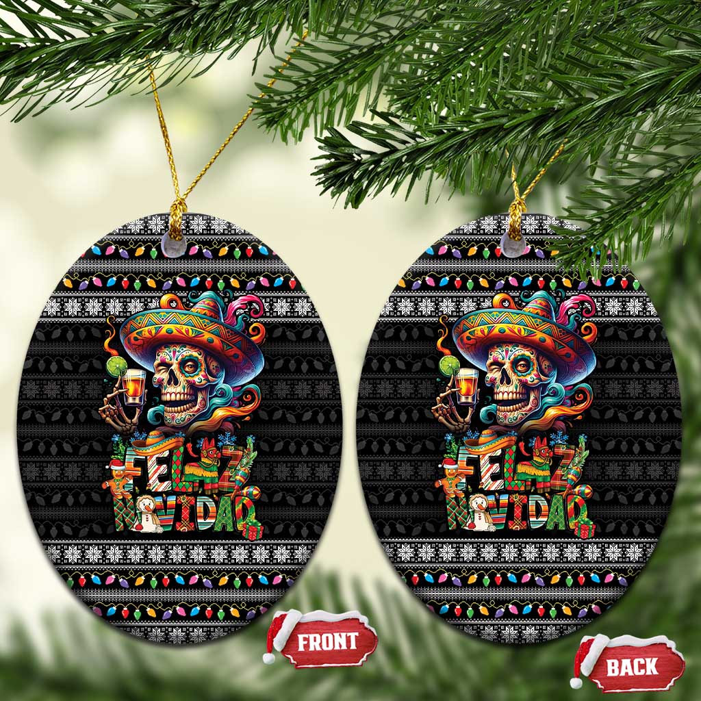 Mexican Sugar Skull Spanish Christmas Ceramic Ornament Feliz Navidad Mexico - Wonder Print Shop