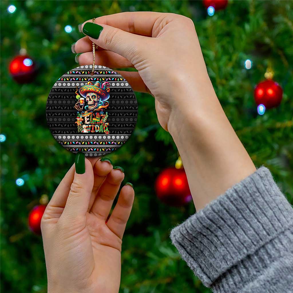 Mexican Sugar Skull Spanish Christmas Ceramic Ornament Feliz Navidad Mexico - Wonder Print Shop