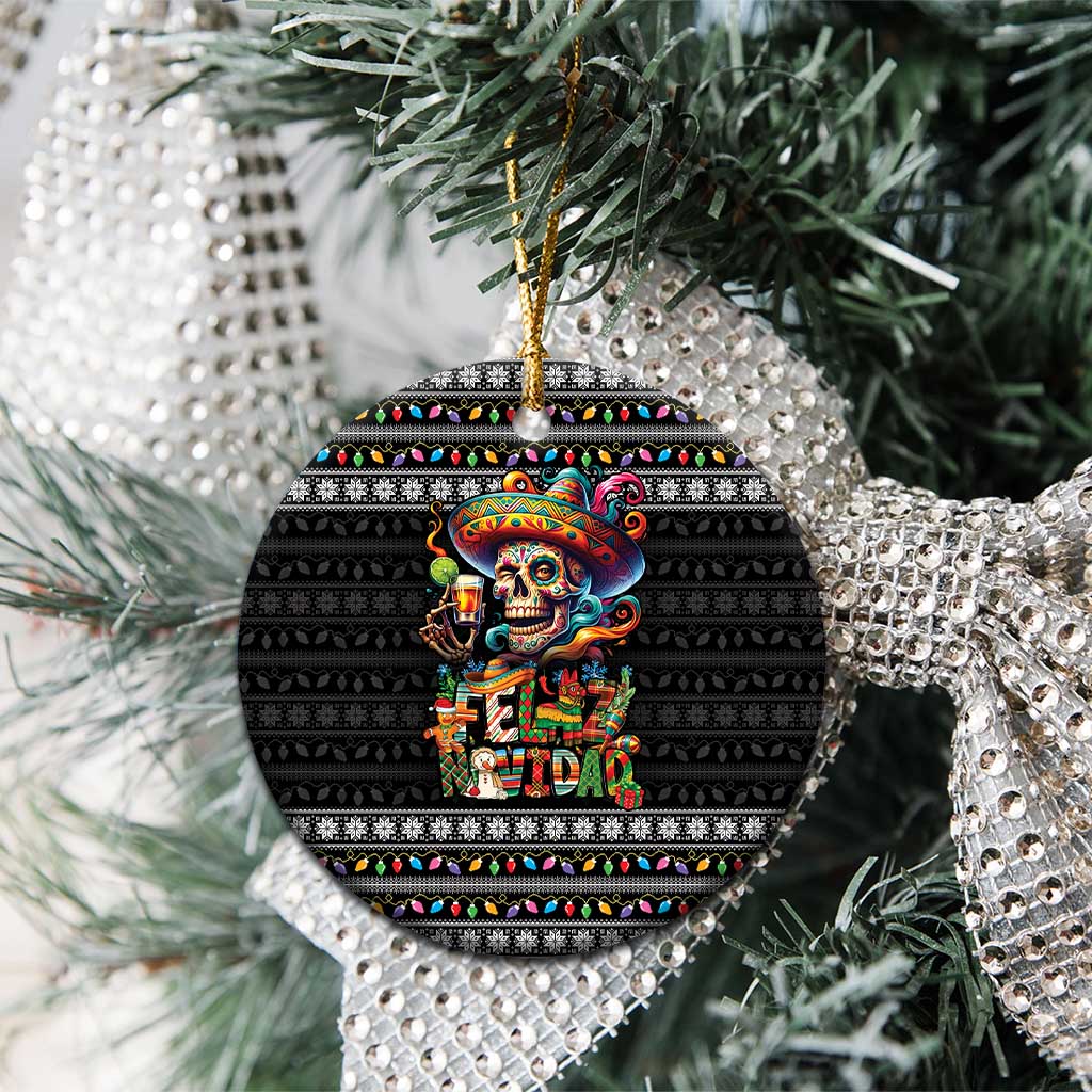 Mexican Sugar Skull Spanish Christmas Ceramic Ornament Feliz Navidad Mexico - Wonder Print Shop