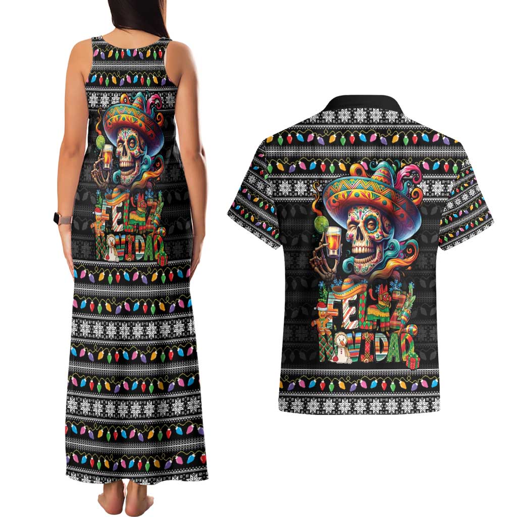 Mexican Sugar Skull Spanish Christmas Couples Matching Tank Maxi Dress and Hawaiian Shirt Feliz Navidad Mexico - Wonder Print Shop