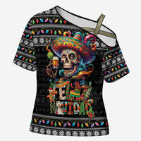Mexican Sugar Skull Spanish Christmas Cross Shoulder Shirt Feliz Navidad Mexico - Wonder Print Shop