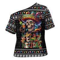 Mexican Sugar Skull Spanish Christmas Cross Shoulder Shirt Feliz Navidad Mexico - Wonder Print Shop