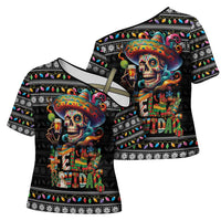 Mexican Sugar Skull Spanish Christmas Cross Shoulder Shirt Feliz Navidad Mexico - Wonder Print Shop