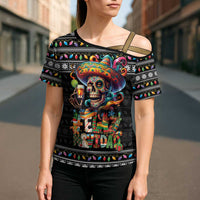 Mexican Sugar Skull Spanish Christmas Cross Shoulder Shirt Feliz Navidad Mexico - Wonder Print Shop