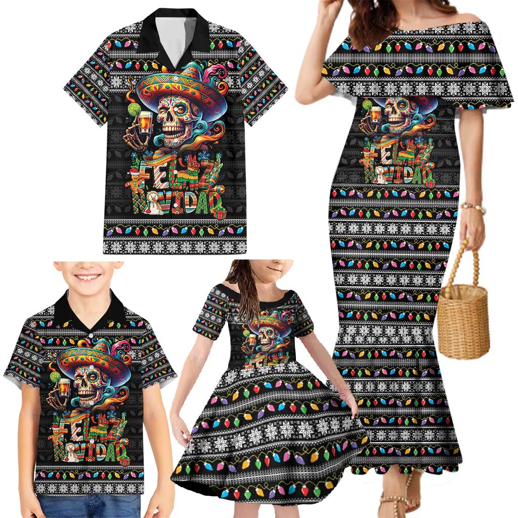Mexican Sugar Skull Spanish Christmas Family Matching Mermaid Dress and Hawaiian Shirt Feliz Navidad Mexico - Wonder Print Shop