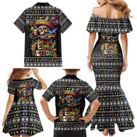 Mexican Sugar Skull Spanish Christmas Family Matching Mermaid Dress and Hawaiian Shirt Feliz Navidad Mexico - Wonder Print Shop