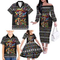 Mexican Sugar Skull Spanish Christmas Family Matching Off The Shoulder Long Sleeve Dress and Hawaiian Shirt Feliz Navidad Mexico - Wonder Print Shop
