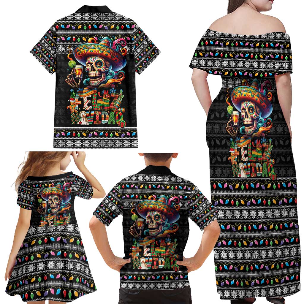 Mexican Sugar Skull Spanish Christmas Family Matching Off Shoulder Maxi Dress and Hawaiian Shirt Feliz Navidad Mexico - Wonder Print Shop