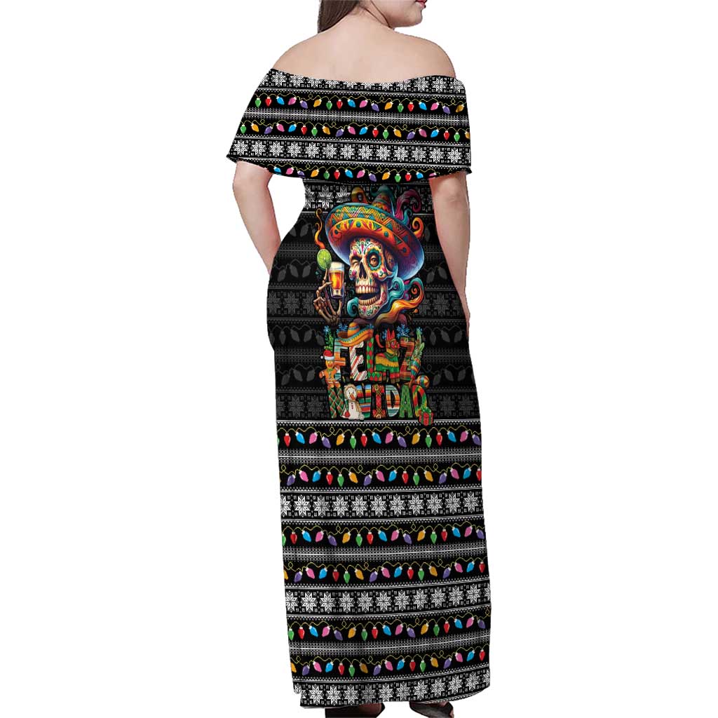 Mexican Sugar Skull Spanish Christmas Family Matching Off Shoulder Maxi Dress and Hawaiian Shirt Feliz Navidad Mexico - Wonder Print Shop