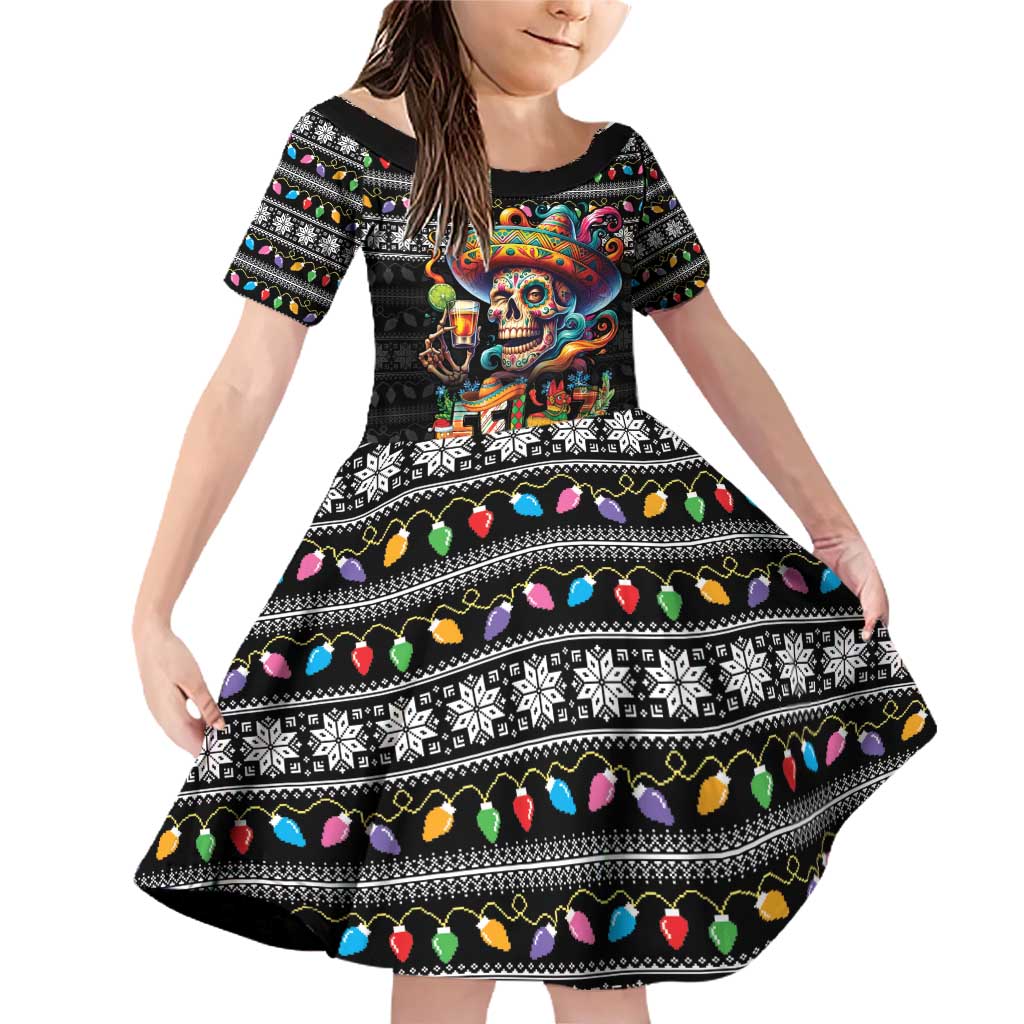 Mexican Sugar Skull Spanish Christmas Family Matching Off Shoulder Short Dress and Hawaiian Shirt Feliz Navidad Mexico - Wonder Print Shop