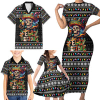 Mexican Sugar Skull Spanish Christmas Family Matching Short Sleeve Bodycon Dress and Hawaiian Shirt Feliz Navidad Mexico - Wonder Print Shop
