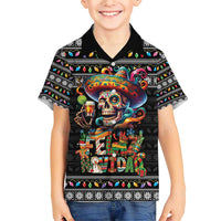 Mexican Sugar Skull Spanish Christmas Family Matching Short Sleeve Bodycon Dress and Hawaiian Shirt Feliz Navidad Mexico - Wonder Print Shop