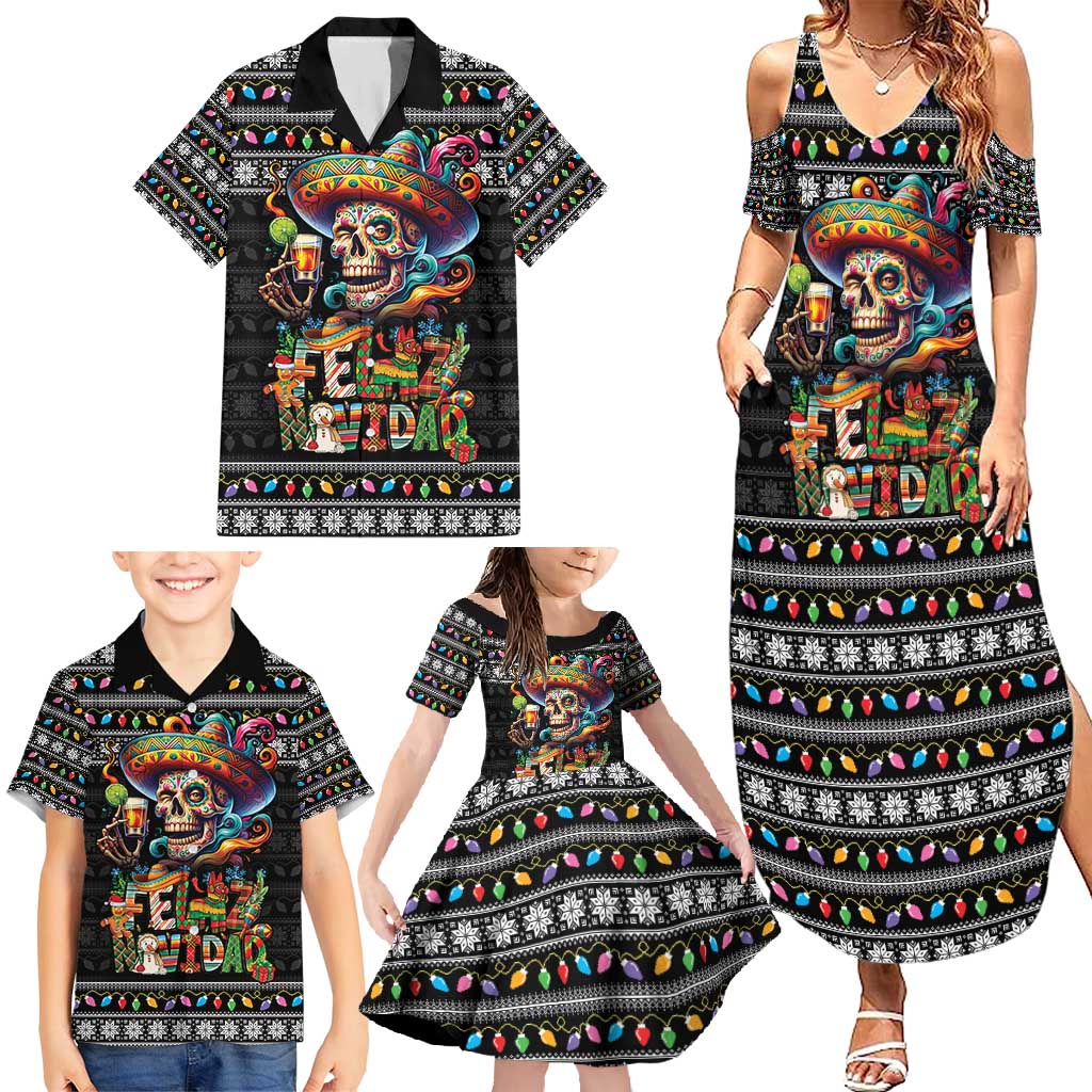 Mexican Sugar Skull Spanish Christmas Family Matching Summer Maxi Dress and Hawaiian Shirt Feliz Navidad Mexico - Wonder Print Shop