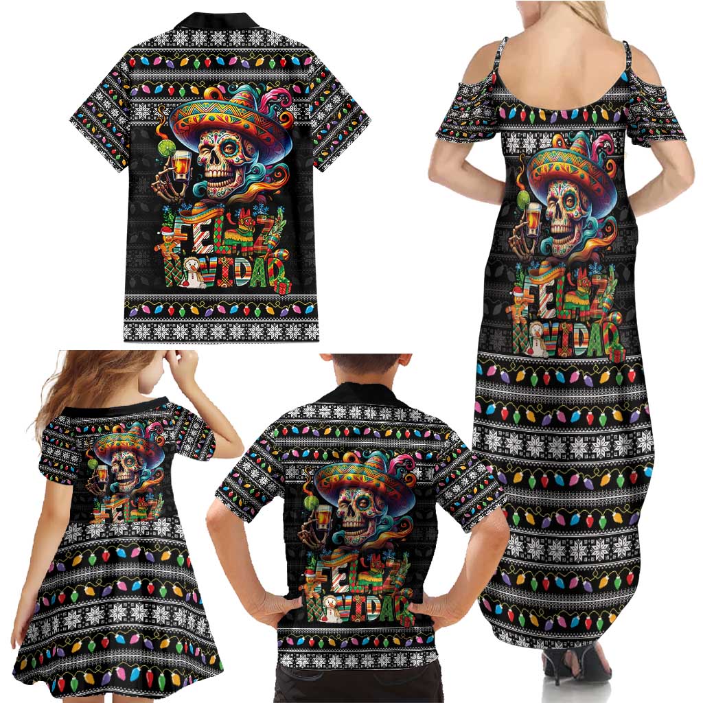 Mexican Sugar Skull Spanish Christmas Family Matching Summer Maxi Dress and Hawaiian Shirt Feliz Navidad Mexico - Wonder Print Shop