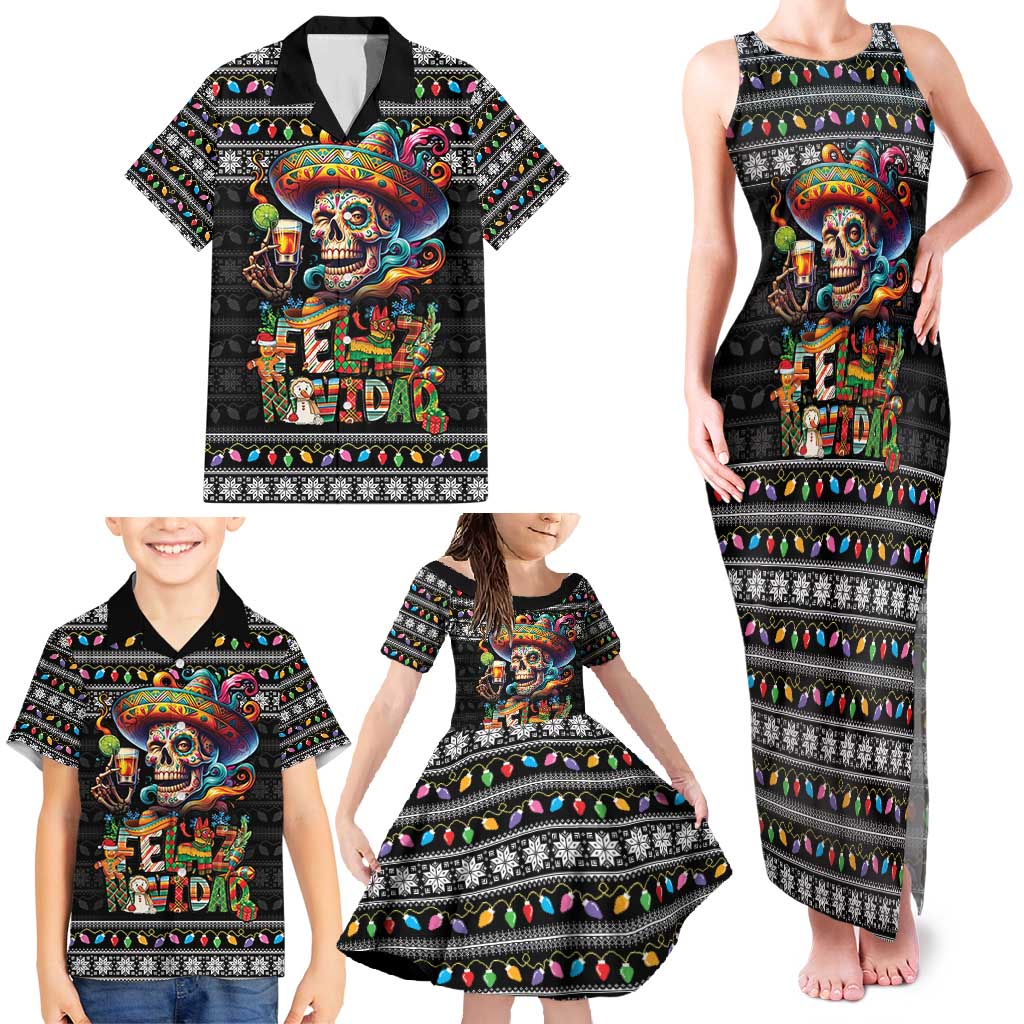 Mexican Sugar Skull Spanish Christmas Family Matching Tank Maxi Dress and Hawaiian Shirt Feliz Navidad Mexico - Wonder Print Shop