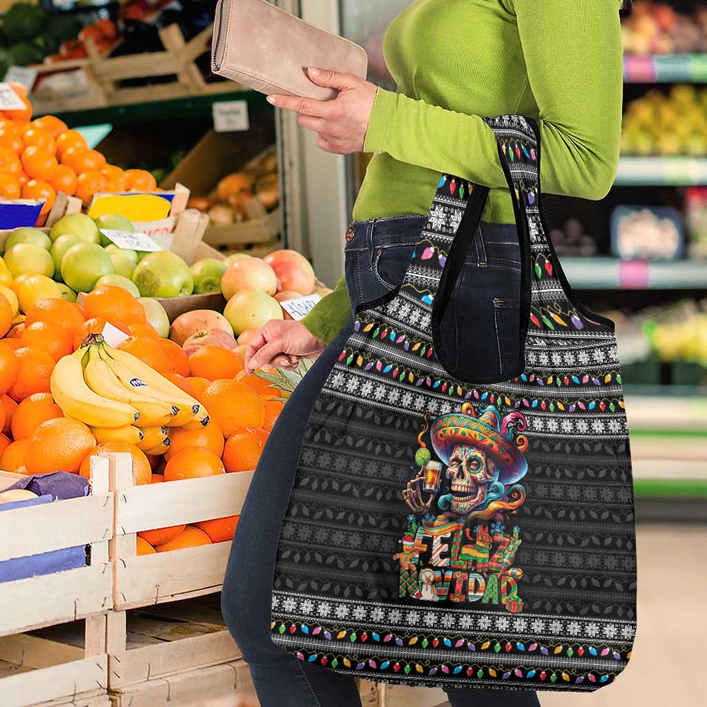 Mexican Sugar Skull Spanish Christmas Grocery Bag Feliz Navidad Mexico - Wonder Print Shop