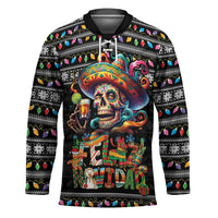 Mexican Sugar Skull Spanish Christmas Hockey Jersey Feliz Navidad Mexico - Wonder Print Shop