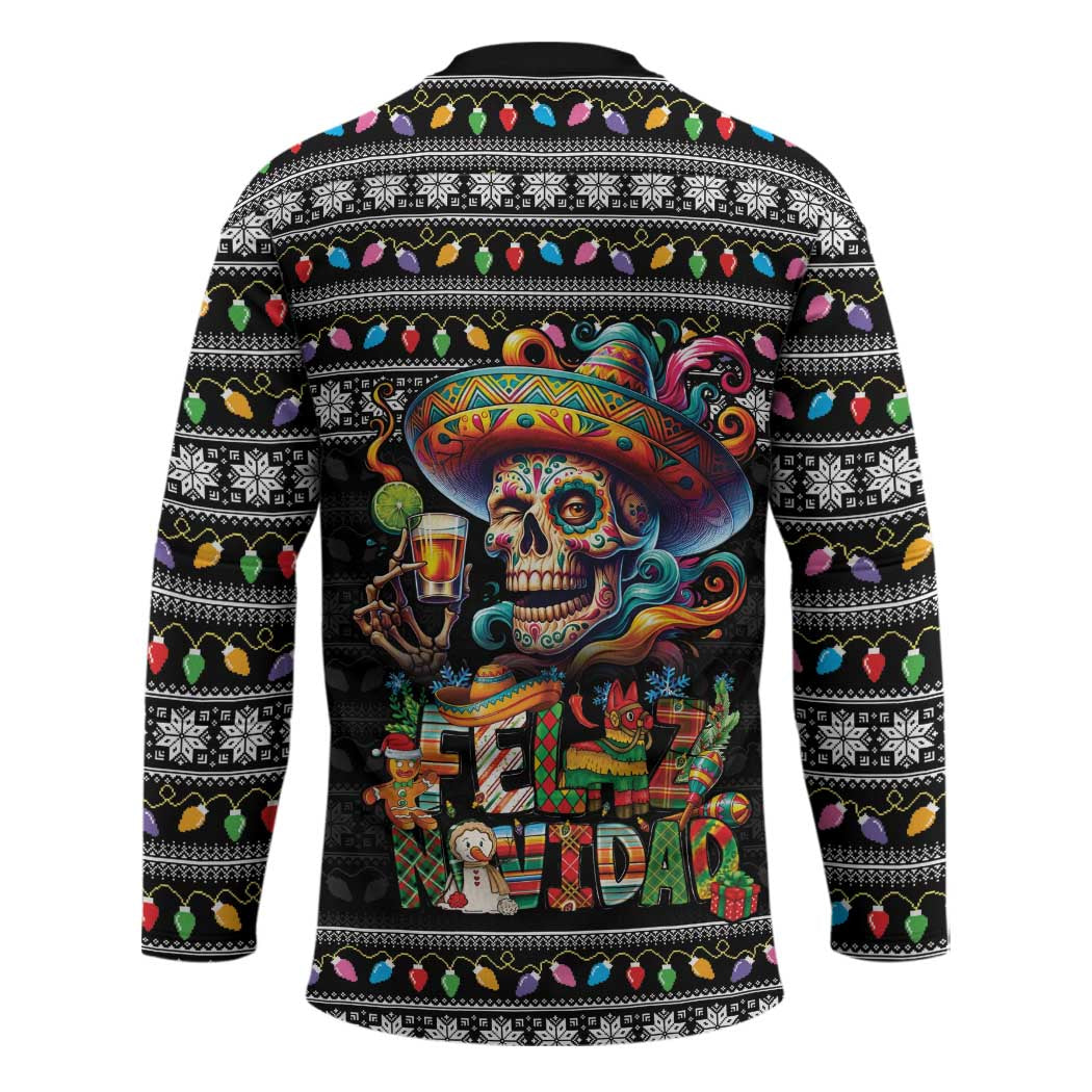 Mexican Sugar Skull Spanish Christmas Hockey Jersey Feliz Navidad Mexico - Wonder Print Shop