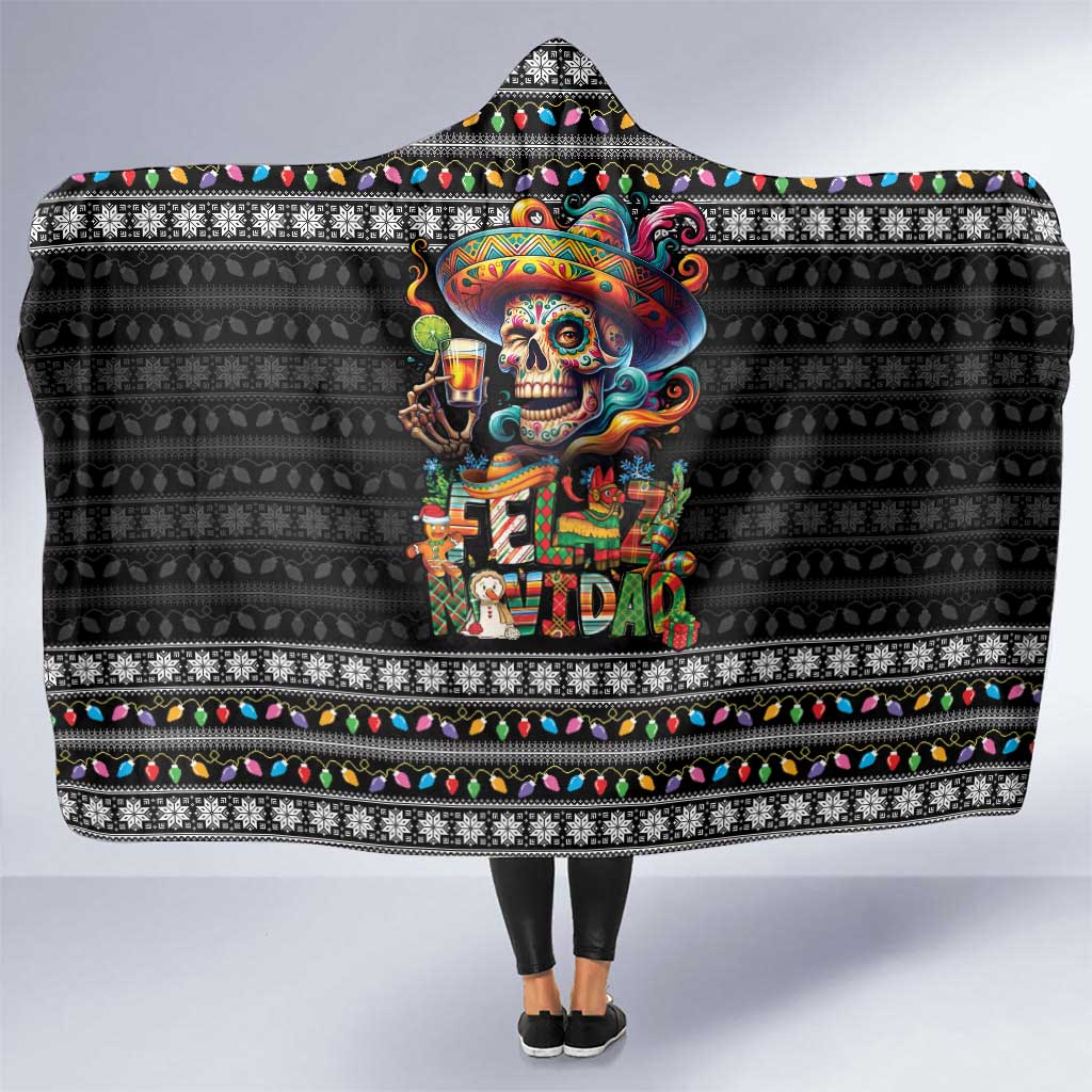 Mexican Sugar Skull Spanish Christmas Hooded Blanket Feliz Navidad Mexico - Wonder Print Shop