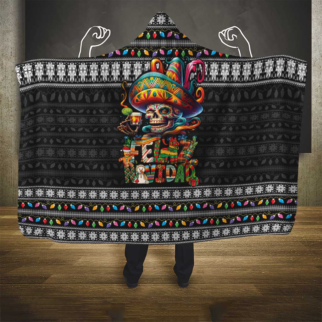 Mexican Sugar Skull Spanish Christmas Hooded Blanket Feliz Navidad Mexico - Wonder Print Shop