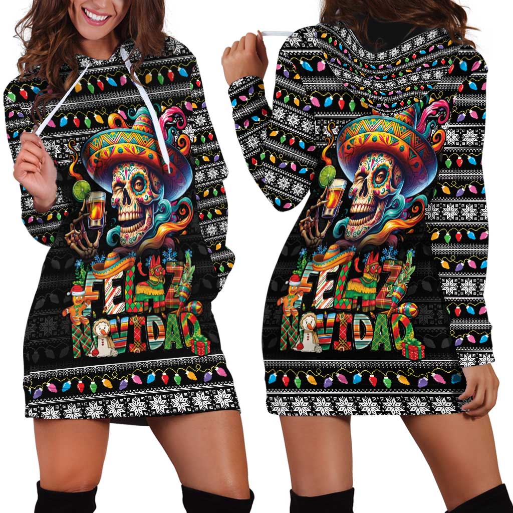 Mexican Sugar Skull Spanish Christmas Hoodie Dress Feliz Navidad Mexico - Wonder Print Shop
