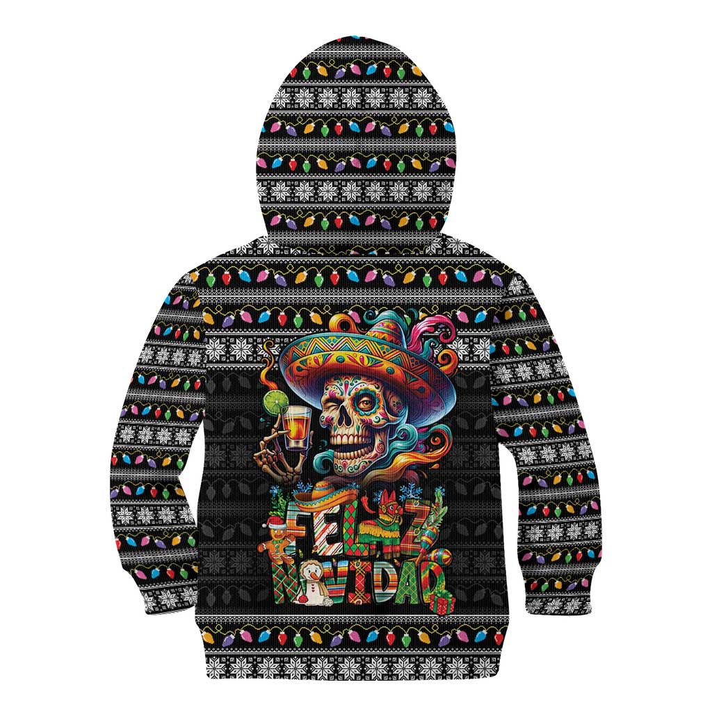 Mexican Sugar Skull Spanish Christmas Kid Hoodie Feliz Navidad Mexico - Wonder Print Shop