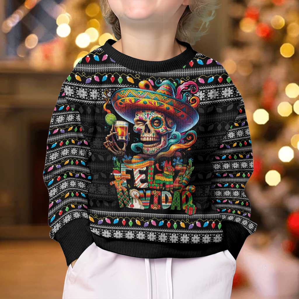 Mexican Sugar Skull Spanish Christmas Kid Ugly Christmas Sweater Feliz Navidad Mexico - Wonder Print Shop