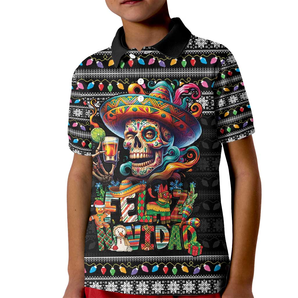 Mexican Sugar Skull Spanish Christmas Kid Polo Shirt Feliz Navidad Mexico - Wonder Print Shop