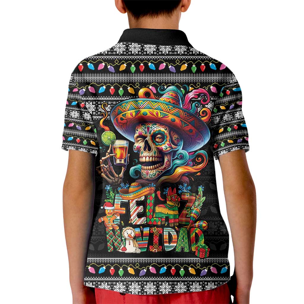 Mexican Sugar Skull Spanish Christmas Kid Polo Shirt Feliz Navidad Mexico - Wonder Print Shop