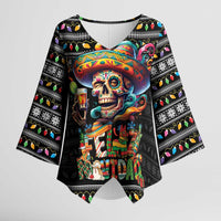 Mexican Sugar Skull Spanish Christmas Kimono Sleeve Blouse Feliz Navidad Mexico - Wonder Print Shop