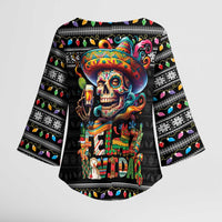 Mexican Sugar Skull Spanish Christmas Kimono Sleeve Blouse Feliz Navidad Mexico - Wonder Print Shop