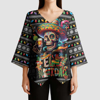 Mexican Sugar Skull Spanish Christmas Kimono Sleeve Blouse Feliz Navidad Mexico - Wonder Print Shop