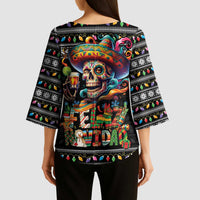 Mexican Sugar Skull Spanish Christmas Kimono Sleeve Blouse Feliz Navidad Mexico - Wonder Print Shop