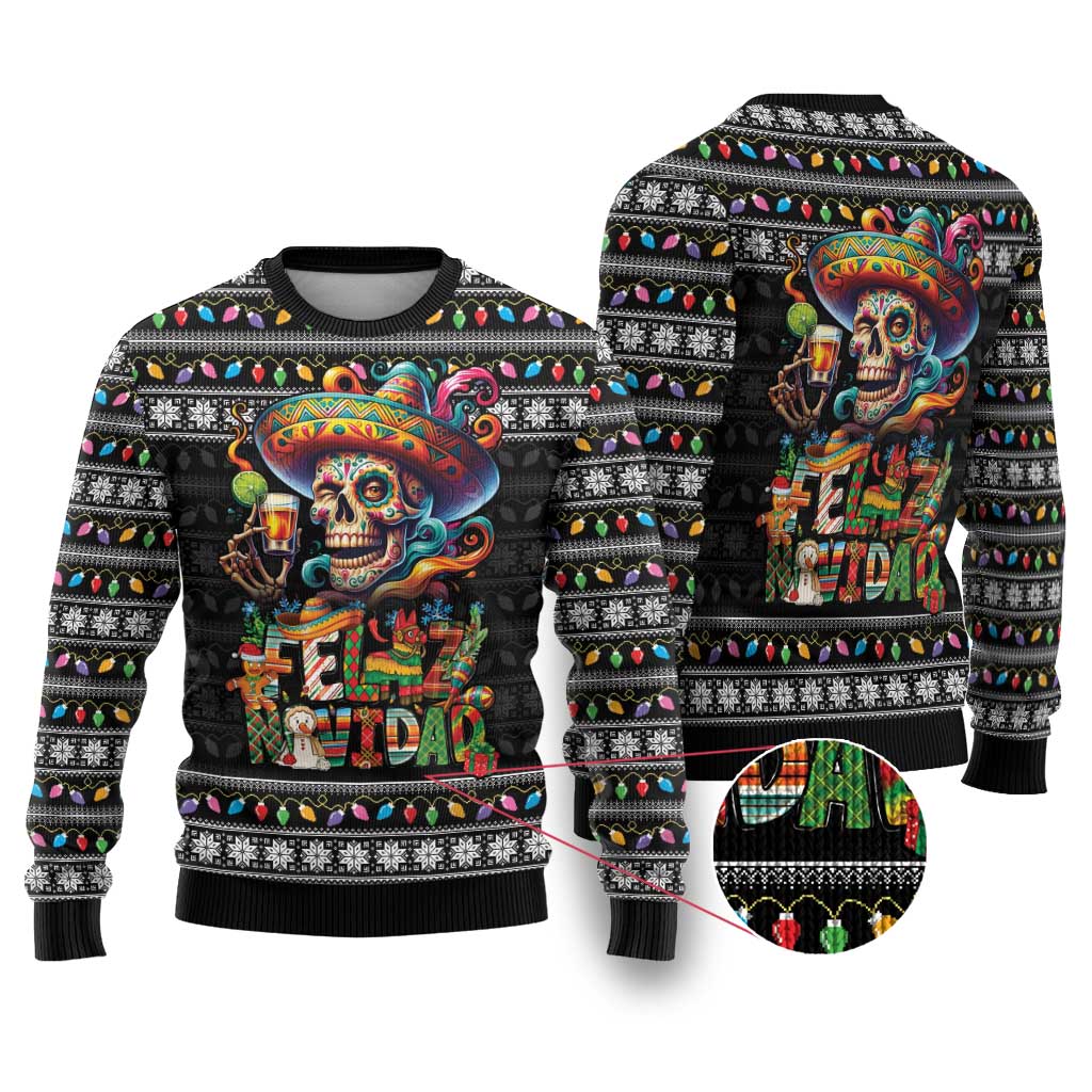 Mexican Sugar Skull Spanish Christmas Ugly Christmas Sweater Feliz Navidad Mexico - Wonder Print Shop