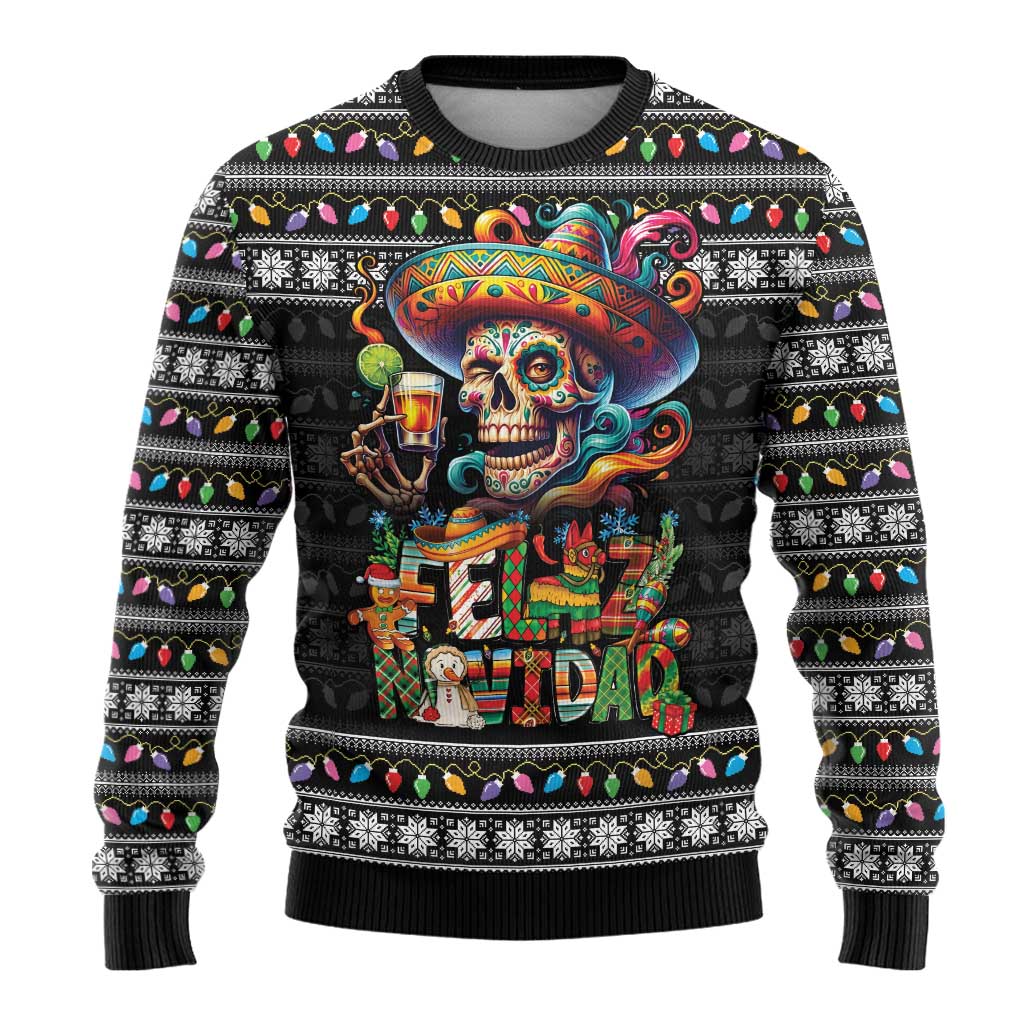 Mexican Sugar Skull Spanish Christmas Ugly Christmas Sweater Feliz Navidad Mexico - Wonder Print Shop