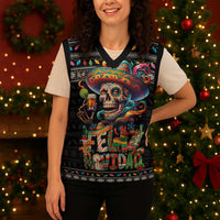 Mexican Sugar Skull Spanish Christmas Knitted V-Neck Vest Feliz Navidad Mexico - Wonder Print Shop