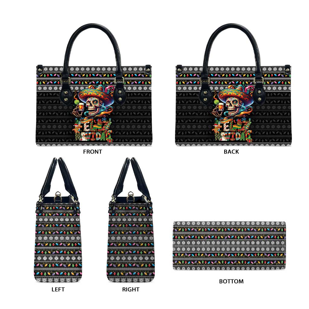 Mexican Sugar Skull Spanish Christmas Leather Bag Feliz Navidad Mexico - Wonder Print Shop