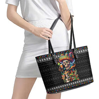 Mexican Sugar Skull Spanish Christmas Leather Tote Bag Feliz Navidad Mexico - Wonder Print Shop