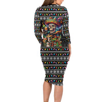 Mexican Sugar Skull Spanish Christmas Long Sleeve Bodycon Dress Feliz Navidad Mexico - Wonder Print Shop