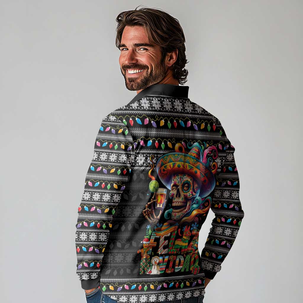 Mexican Sugar Skull Spanish Christmas Long Sleeve Polo Shirt Feliz Navidad Mexico - Wonder Print Shop