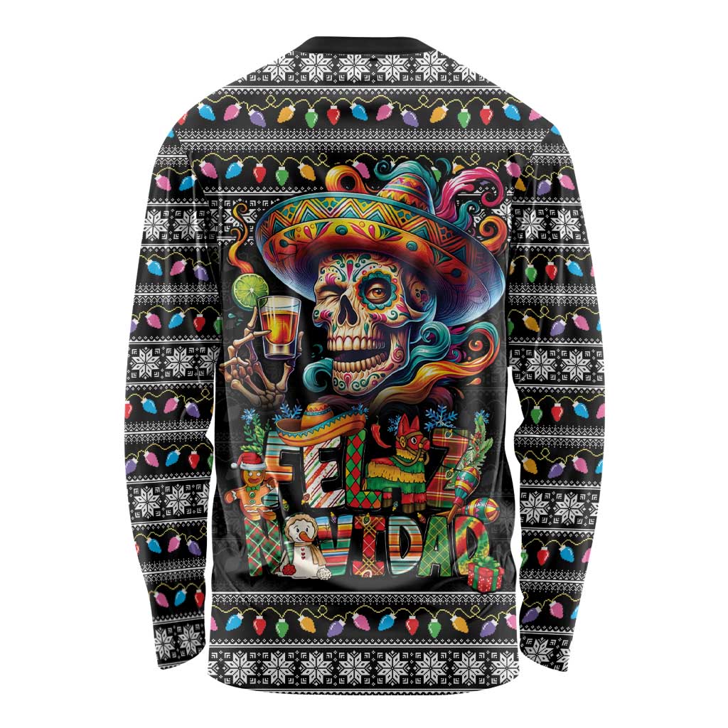 Mexican Sugar Skull Spanish Christmas Long Sleeve Shirt Feliz Navidad Mexico - Wonder Print Shop