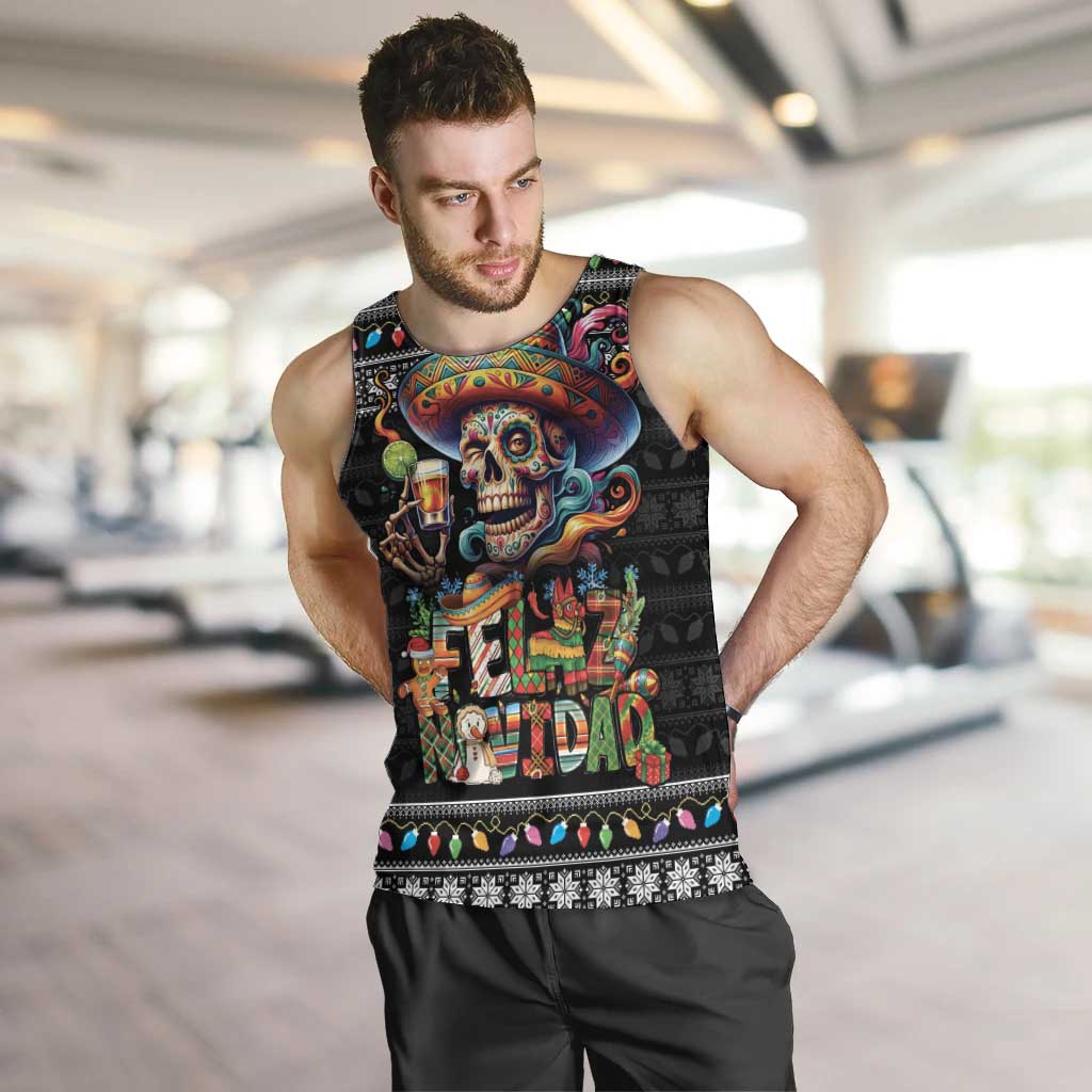 Mexican Sugar Skull Spanish Christmas Men Tank Top Feliz Navidad Mexico - Wonder Print Shop