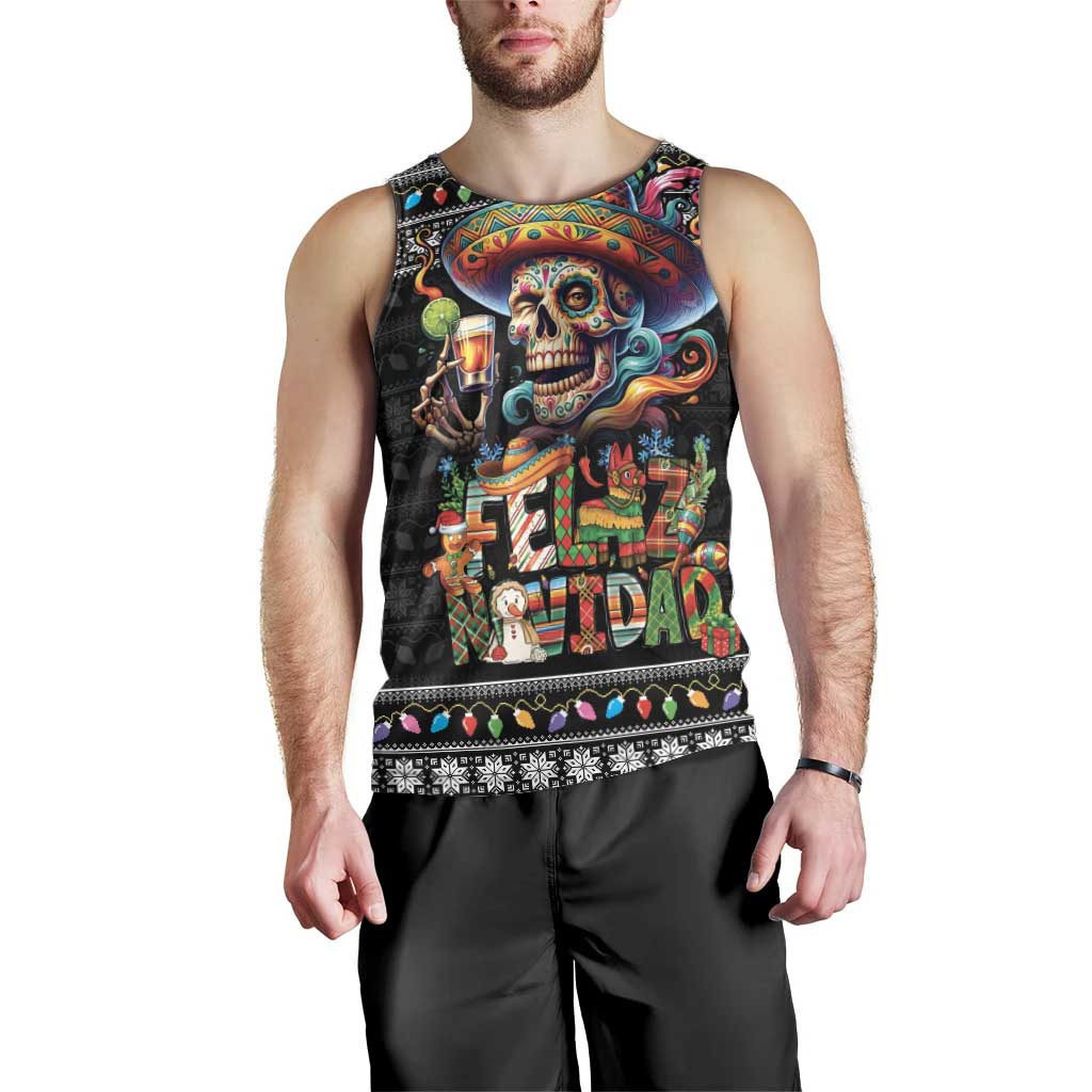 Mexican Sugar Skull Spanish Christmas Men Tank Top Feliz Navidad Mexico - Wonder Print Shop